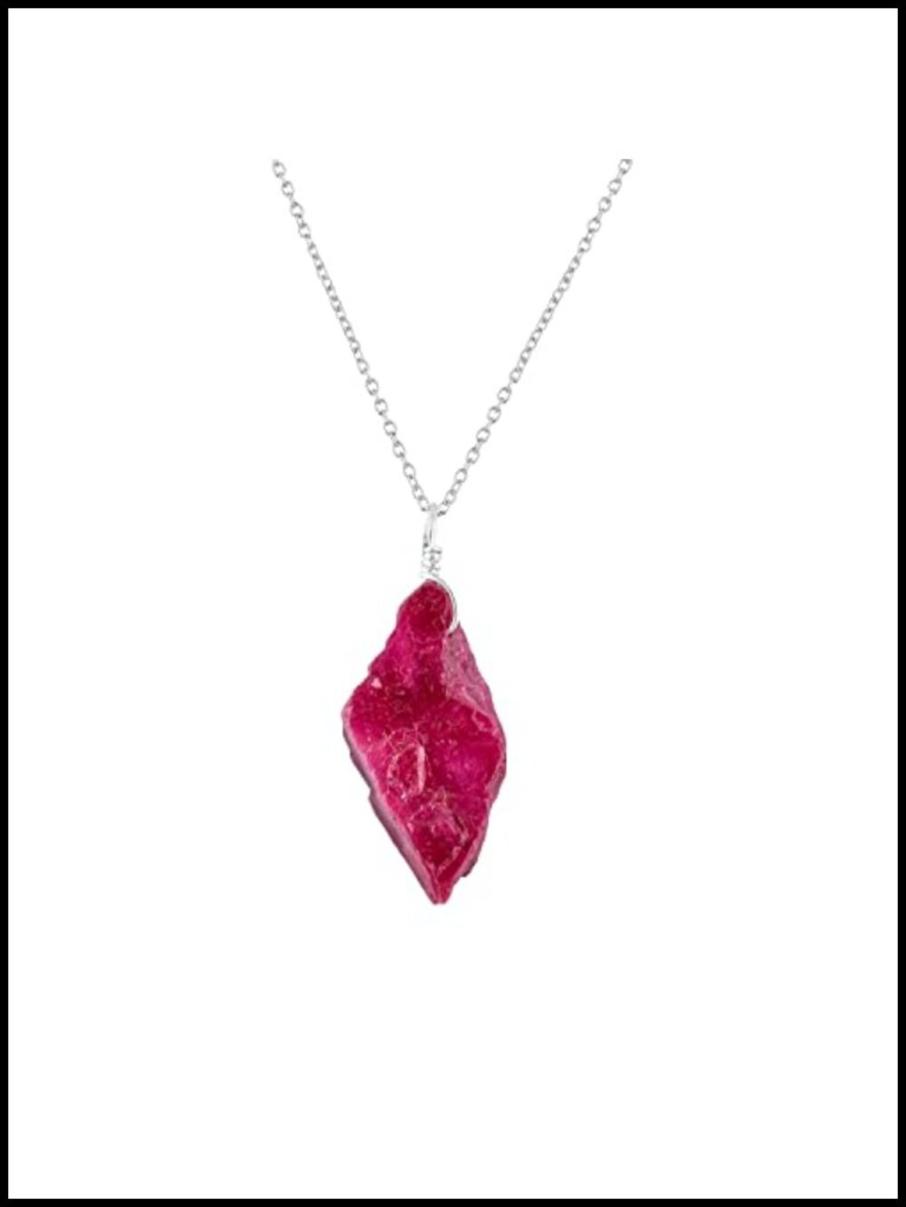 Handmade Raw Ruby Pendant Necklace, 18" Silver Plated Chain, Boho Chakra